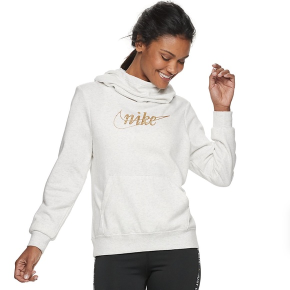 Nike Tops - Nike Glitter Swoosh Funnel Neck Fleece Hoodie NWT